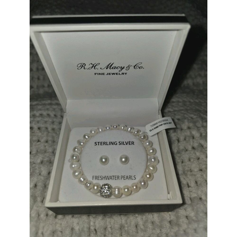 Honora Cultured Freshwater Pearl Bracelet & Stud Earrings Sterling Silver NWT